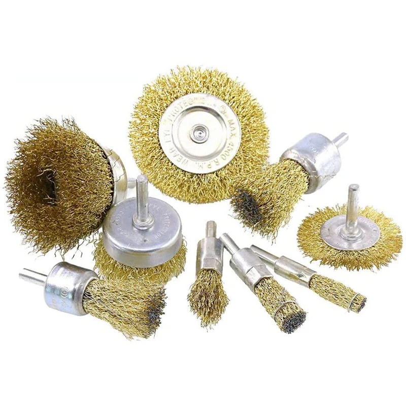 

9 Pack Wire Brushes Brass Coated Wire Brush Wheel & Cup Brush Set Wire Drill Brush Set for Rust Corrosion Paint Removal