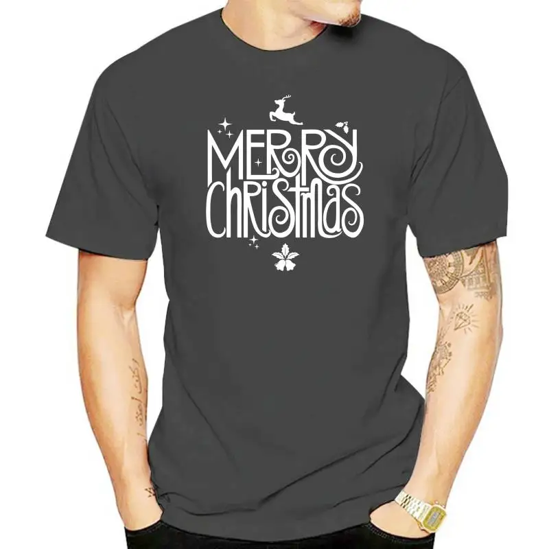 

MERRY CHRISTMAS MENS T SHIRT ART SWIRLED TEXT DESIGN PRESENT GIFT XMAS SANTA Summer Short Sleeves Cotton T-Shirt Basic Models