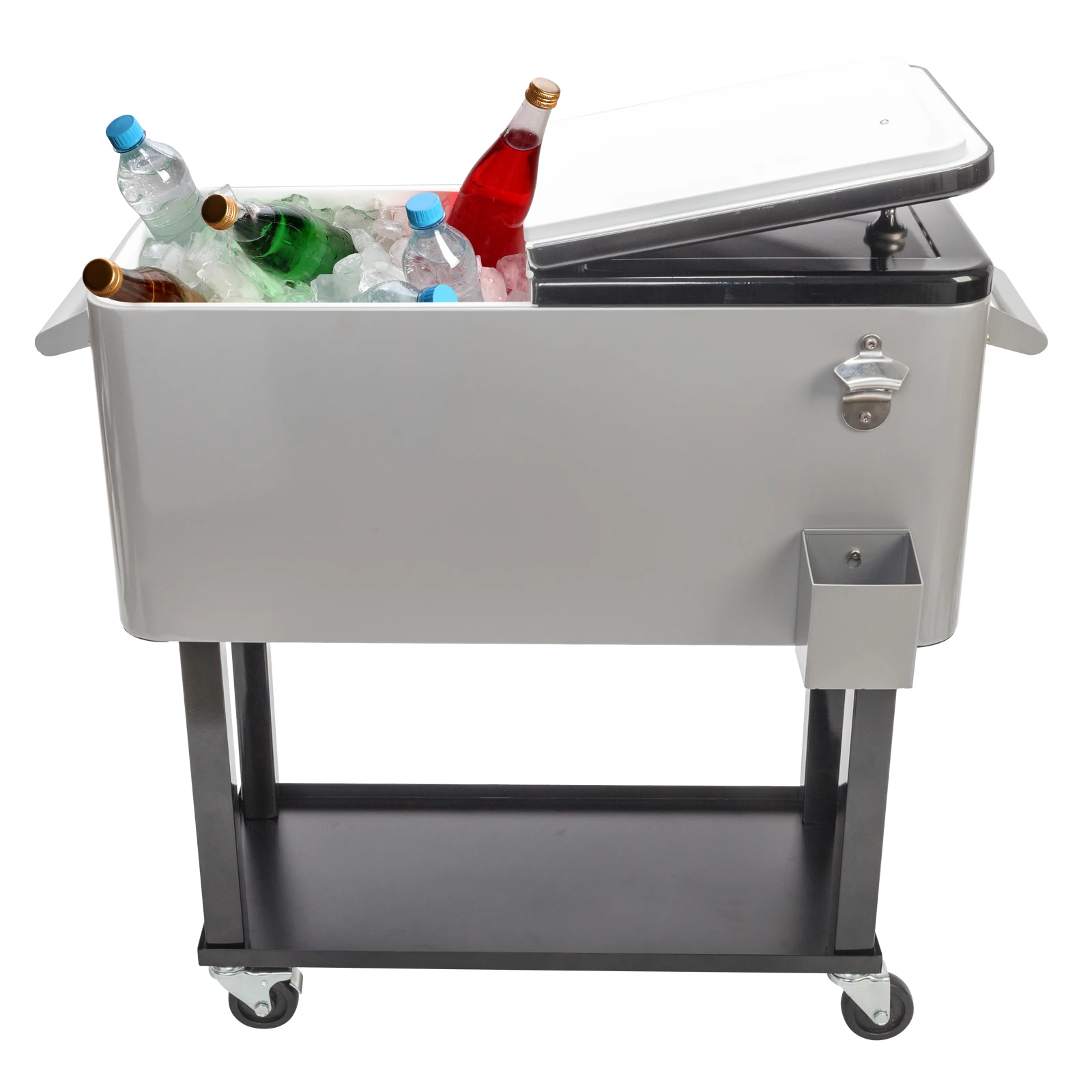 

80 QT Frozen Trolley Service Cart Storage Cabinet Iron Spray BBQ Cooler Cart with Shelf