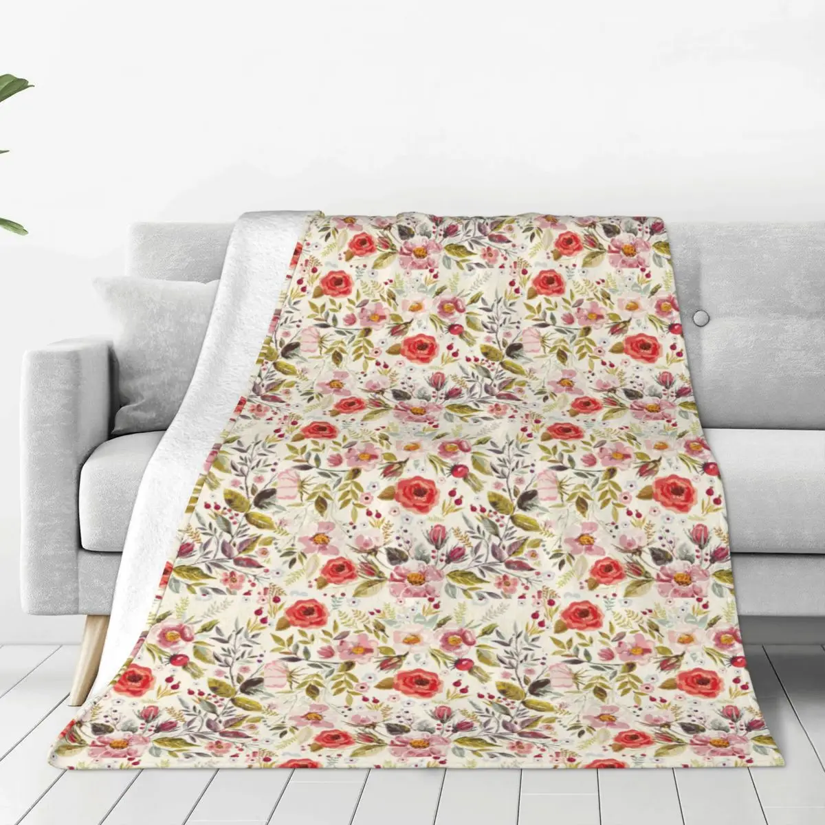 

Vintage Hand Drawn Floral Soft Fleece Throw Blanket Warm and Cozy Comfy Microfiber Blanket for Couch Sofa Bed 40"x30"
