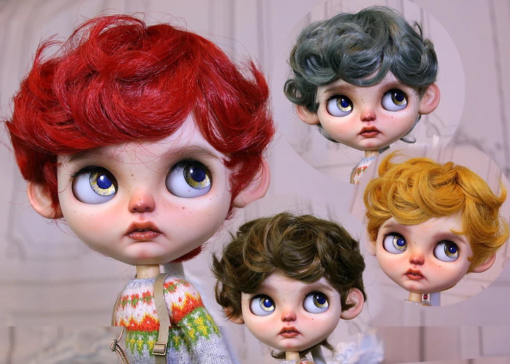 

Blythes doll wig fits in 1/6 9-10in size fashion new versatile little curly boy wig high temperature silk price value curly hair