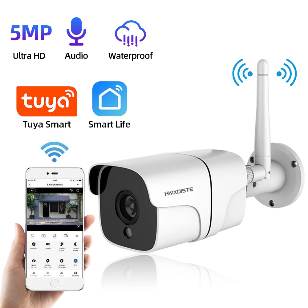 

Smart 5.0MP HD WiFi IP Camera Tuya Outdoor Wireless Cloud Storage Security Bullet Camera Night Vision Home Security Camera H.265