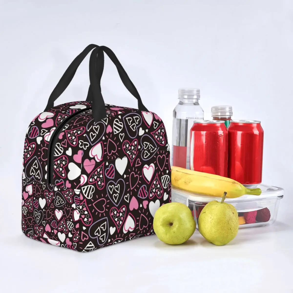 Heart Pattern Lunch Bags Waterproof Insulated Oxford Cooler Thermal Picnic Lunch Box for Women Girl