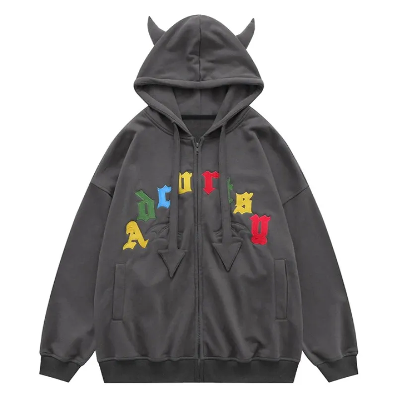 

Woman sweatshirts Tops Y2k Angel Demon ears Letter foam grunge Hoodies Goth Clothing Oversize Hoodie Harajuku Pullover vintage