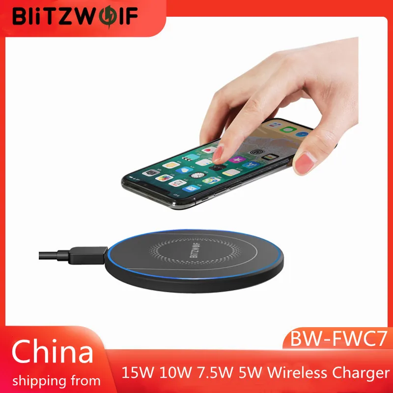 

BlitzWolf BW-FWC7 Qi Fast Wireless Charger 15W 10W 7.5W 5W for iPhone 12 Pro Max S9 Note 9 Mobile Phone Chargers