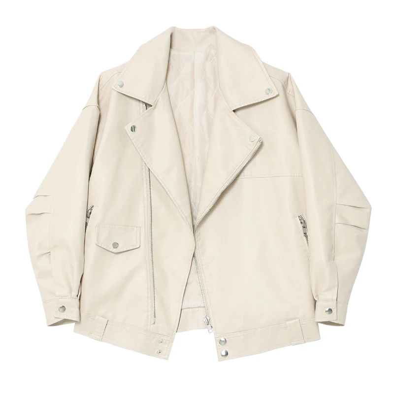 Classic Punk Black Leather Zipper Jacket y2k Streetwear High Street Coats Autumn Korean Fashion PU Leather Jacket Women Oversize