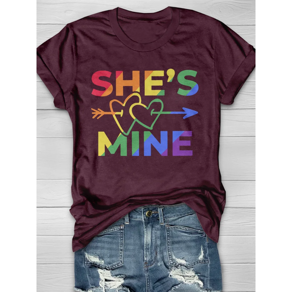 

Rheaclots Women's She's Mine Print O-Neck Short Sleeve T-Shirt