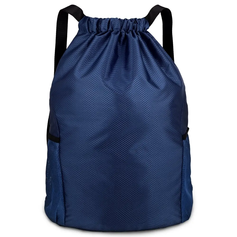Drawstring Gym Bag, Drawstring Backpack, Gym Sack with Water Bottle Mesh Pockets Waterproof Drawstring Gym Backpack Bag for Men