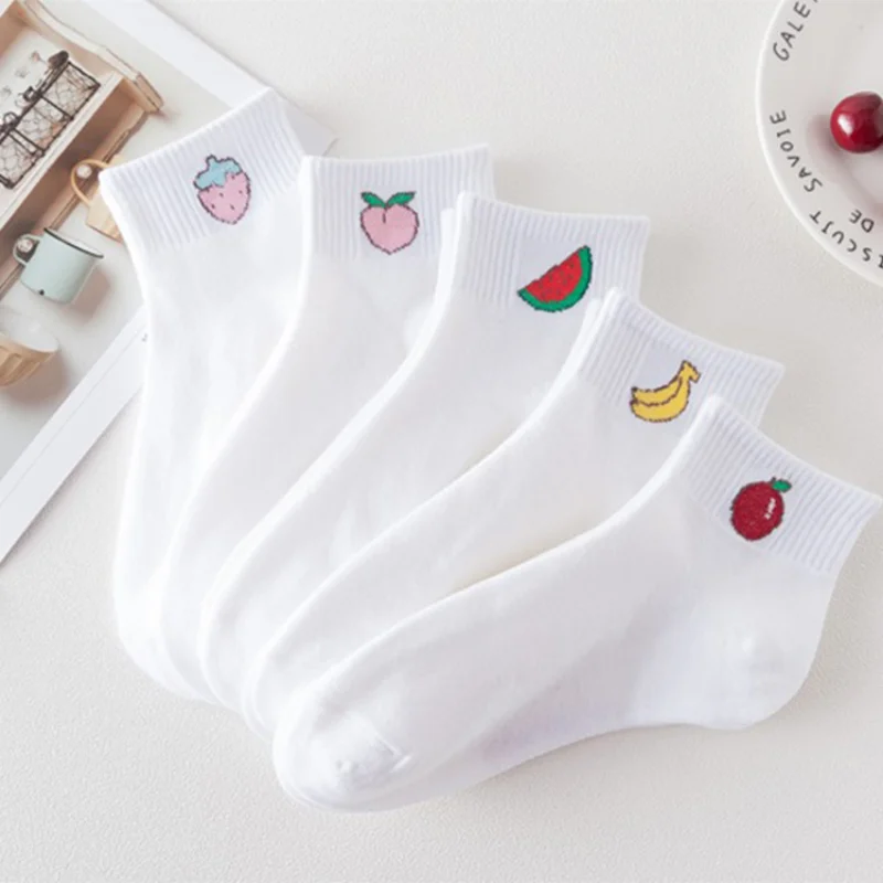 Women's Fruit White Boat Socks Autumn New Product Sock Small Fresh Cotton Shallow Mouth College Style Girls Short Sock Wholesale