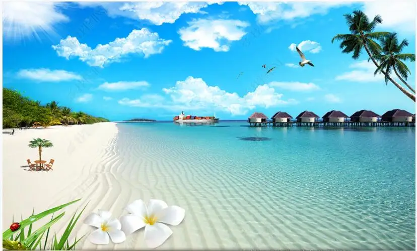 

Настенные 3d фотообои на заказ с изображением голубого неба и белых облаков кокосового дерева Декор для дома обои большого размера для стен 3d