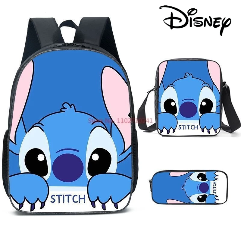 

Hot Disney 3pcs/set Stitch Plush Kids Backpack Stitch Print Kindergarten Pencil Case Boy Girls Shoulder Schoolbag Bag Gifts