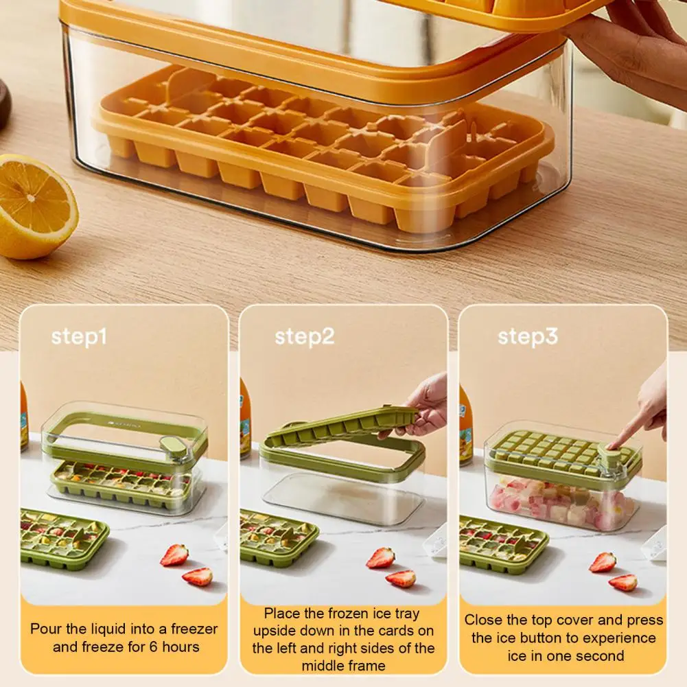 

Ice Cube Tray 1 Set Convenient Multiple Grids Easy to Demold Silicone Ice Mold Tray Storage Box with Shovel Household Supply