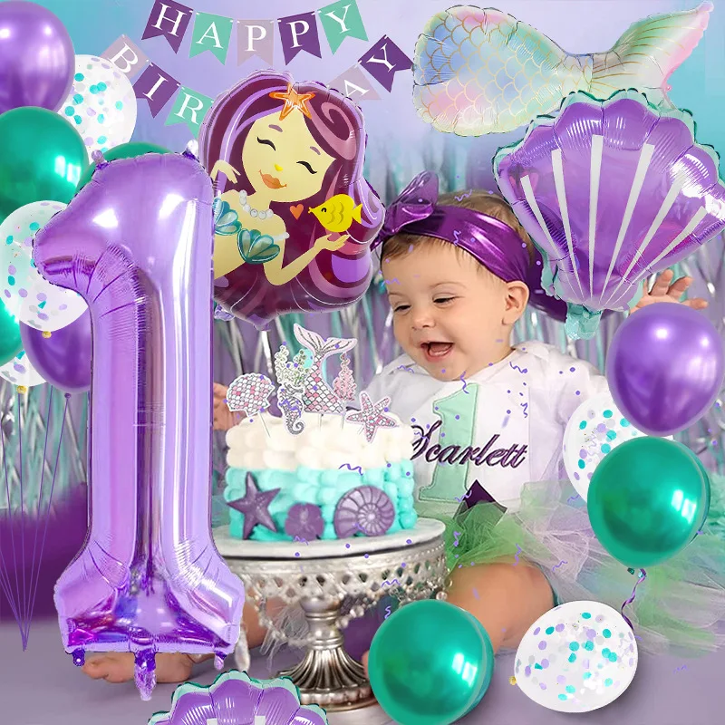 

New Mermaid Theme Balloons Children's 1st Birthday Pull Flag Ocean Theme Party Scene Balloons