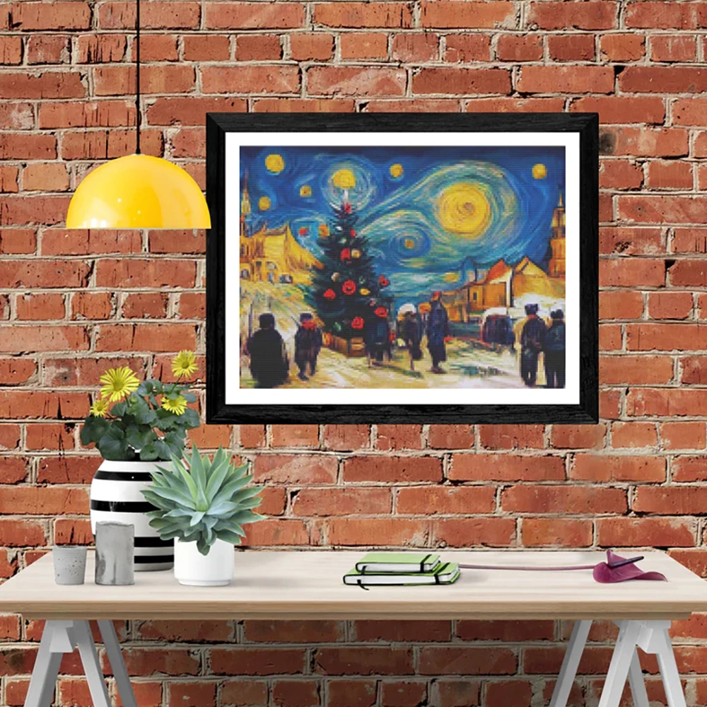 

DIY Алмазная краска Ван Гог Рождественская елка Вышивка крестом Алмазная краска полная круглая Алмазная мозаика украшение для дома подарок