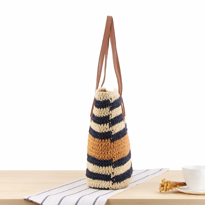 Purses and Handbags Summer Woven Bags Bohemian Striped Straw Bag Travel Rattan Beach Bags for Women Shoulder Bag Shopper Tote