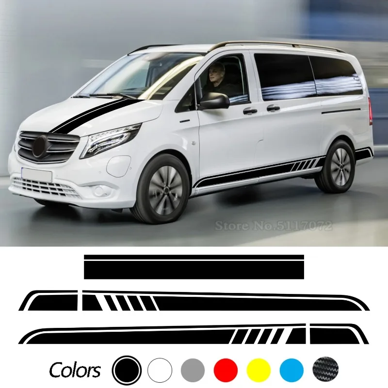 Фото Для Mercedes-Benz V-Class W447 Vito Viano 2014-наст. время, AMG, 3 шт., наклейки на капот, боковые полосы, наклейки на пороги №5