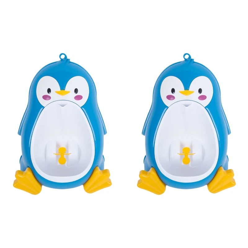 

2X Baby Boy Potty Toilet Training Penguin Children Stand Vertical Urinal Boys Pee Infant Toddler Wall-Mounted Blue