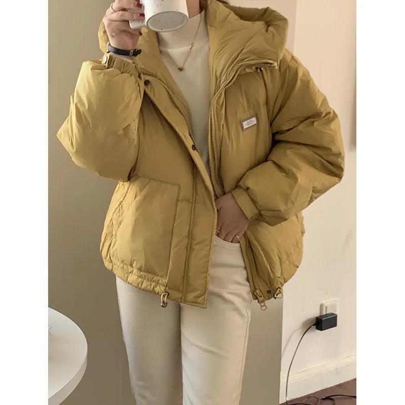 Winter Down Jacket Short Section Jacket Hooded Loose Thickening Warm Bread Clothes White Duck Down Thick Cotton Clothing