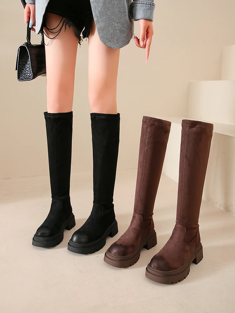 

Женские резиновые сапоги-Женская обувь зимняя обувь с круглым носком пикантные сапоги до бедра на высоком каблуке пикантные сапоги на плат...