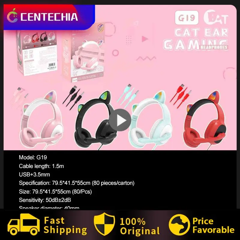 

Stereo Music Helmet Wired Control Led Headset Cute Cat Ears Headphones With Rgb Atmosphere Light Kids Girls Gifts Mic