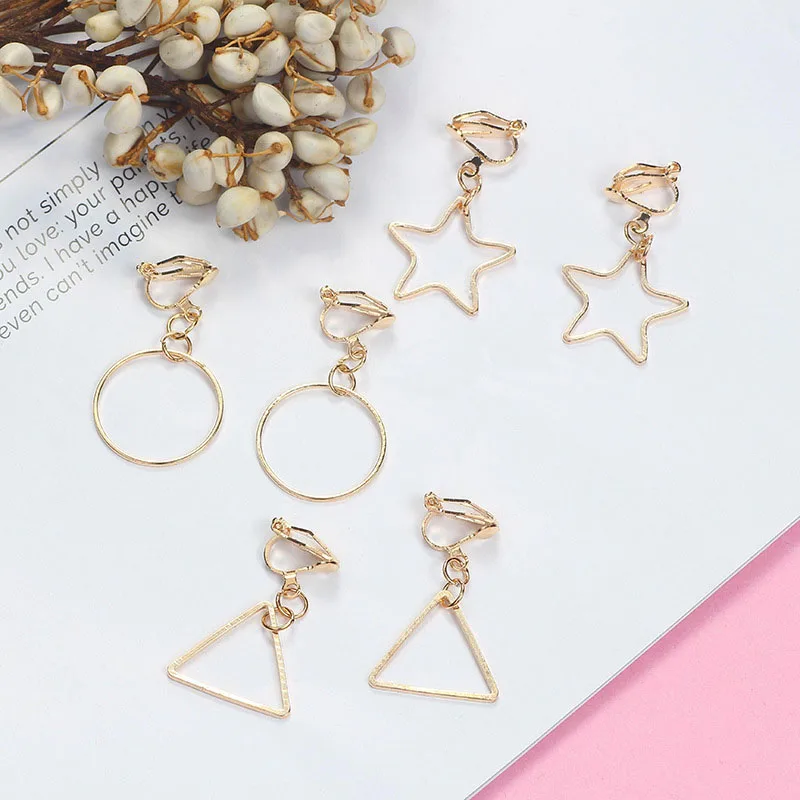 

Gothic Punk Style Metal Drop Earrings Gold/Silver Color Stars Round Pendientes Fashion For Women Men Rock Jewelry Ear Clips
