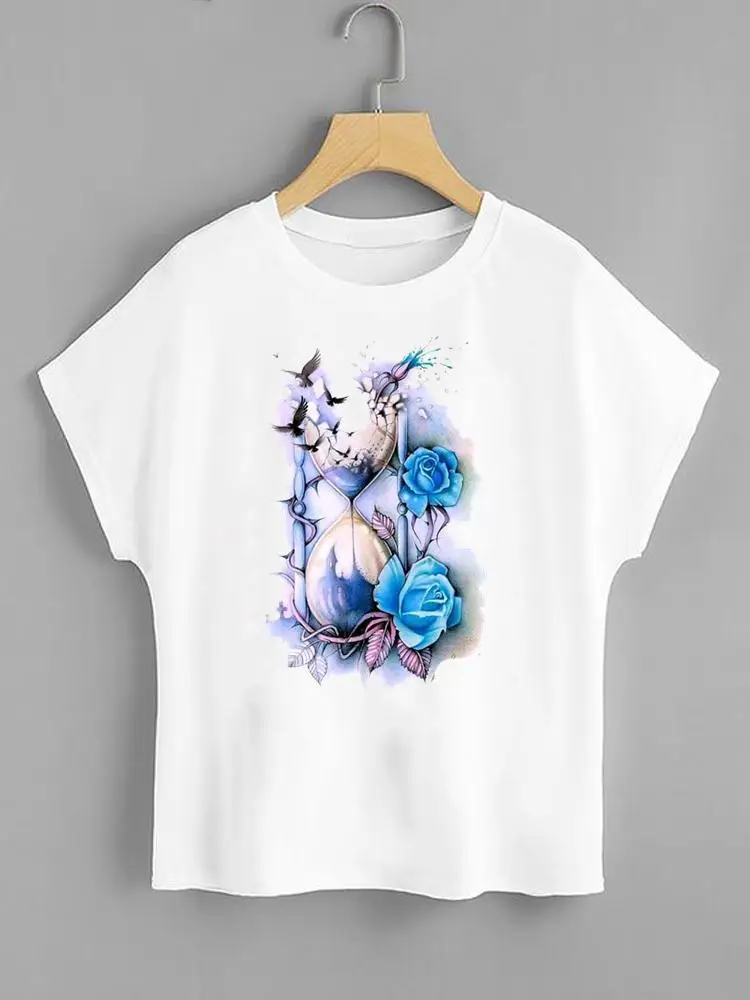 

Summer Ladies T Vintage Flower Trend Clothing Fashion Short Sleeve Casual T-shirts Clothes Women Female Print Graphic Tee