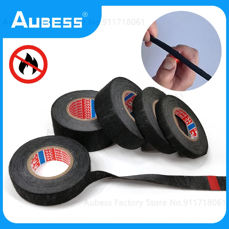

15M Heat-resistant Adhesive Cloth Fabric Tape For Automotive Cable Tape Harness Wiring Loom Electrical Heat Tape 9/15/19/25MM