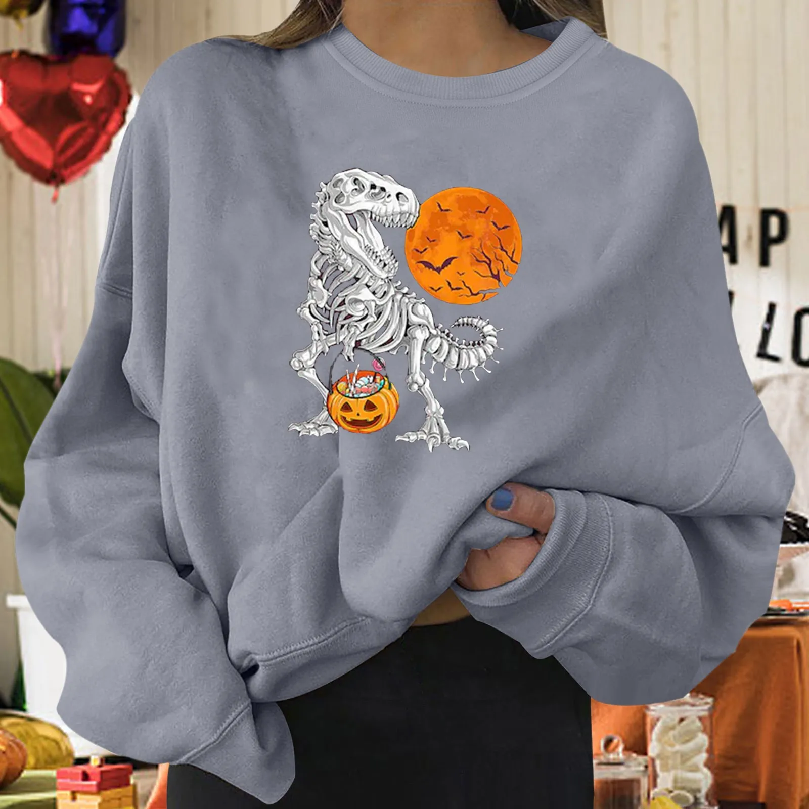 

Womens Halloween Print Sweatshirt Long Pullover Letter Print O Neck Printing Long Sleeve Distressed Pullover Women Color Sleeve