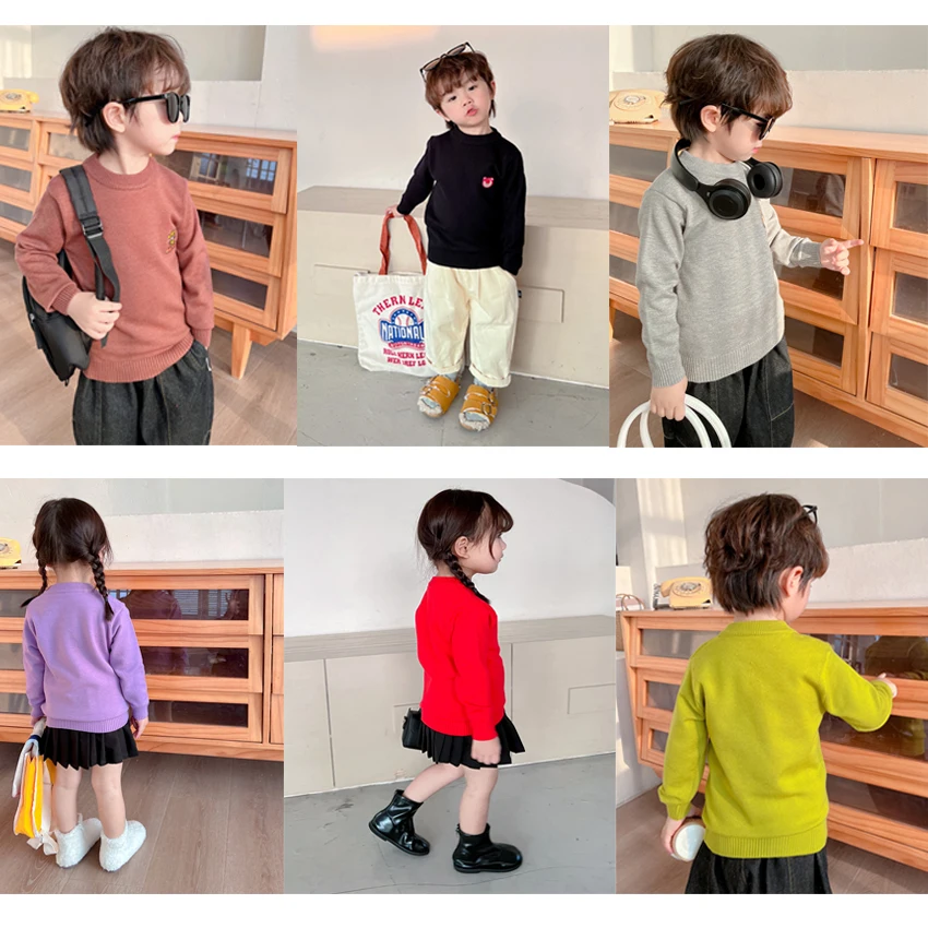 

Child Sweater Boys Girls Knitted Cartoon Pullover Tops Young Children Baby Girl Winter Clothes Kids Winter Clothes for Boys