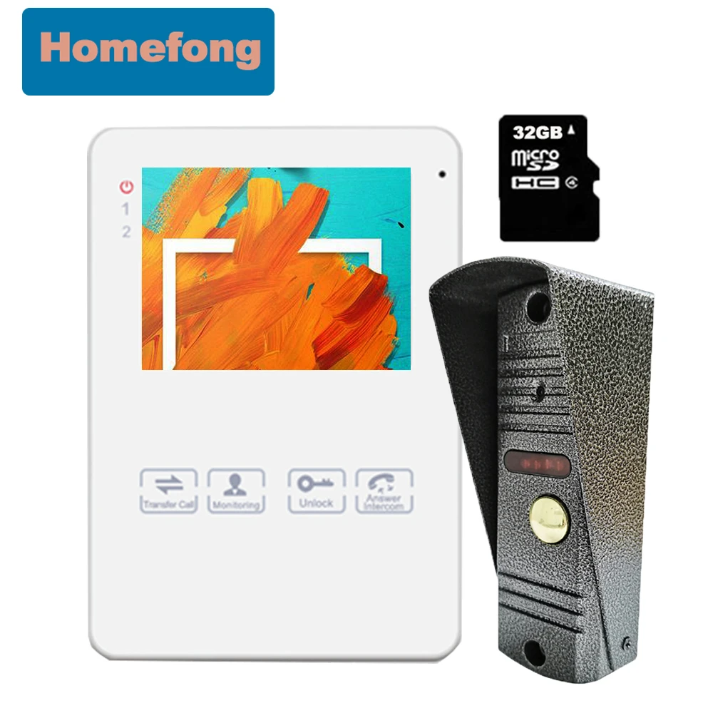 Homefong Home Intercom Video Door Phone 4 Inch Monitor Aluminum Outdoor Doorbell Record Talk Unlock Day Night Vision Waterproof