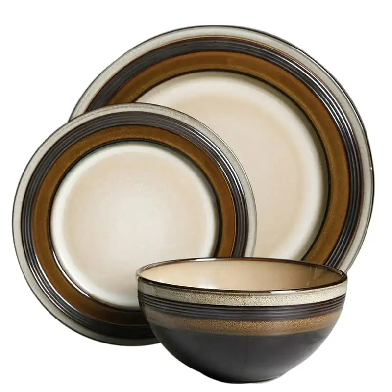 

12 pc Dinnerware Set - Brown - Metallic Reactive - Stoneware