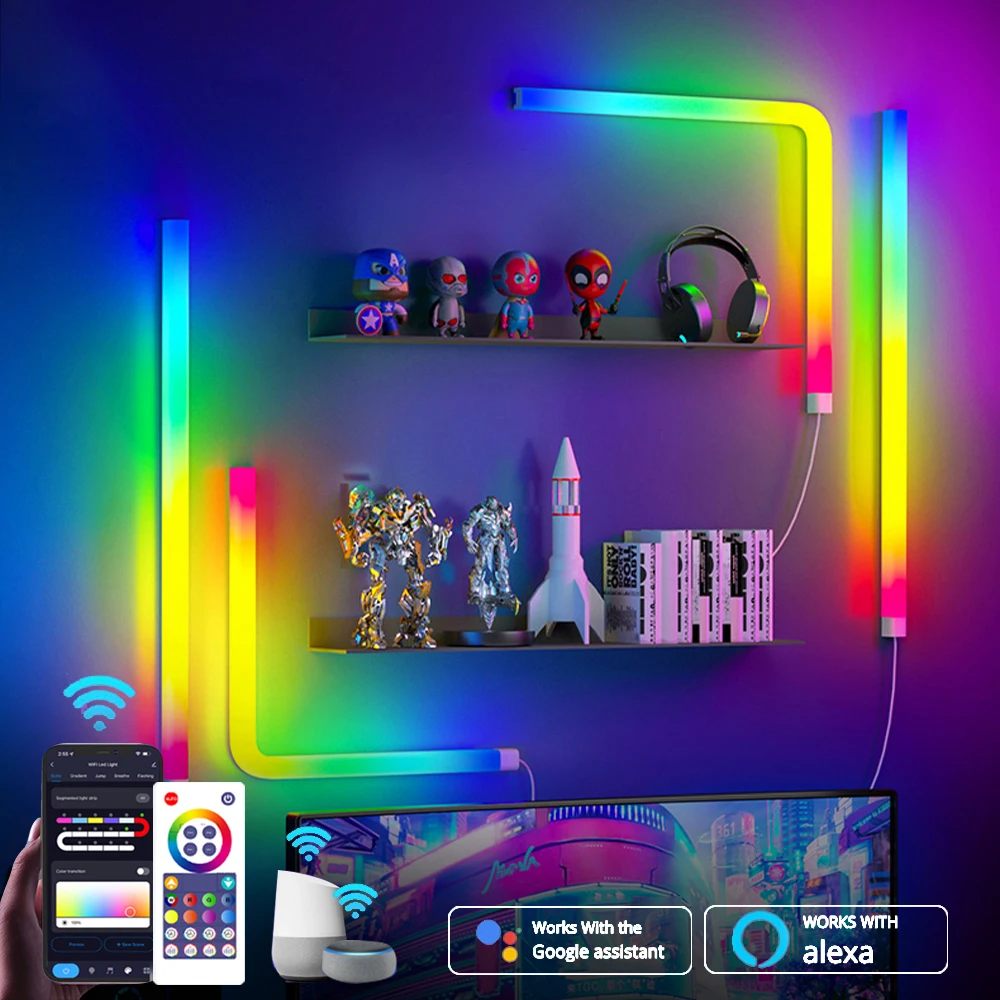 LED Wall Lamp RGBIC Light Bar Bluetooth Smart APP Voice Control Music Sync DIY Bedroom Game Room Background Light For Bar Decor