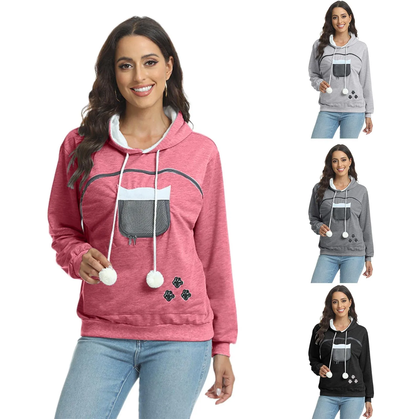 

Женский трикотажный свитшот с длинным рукавом и капюшоном