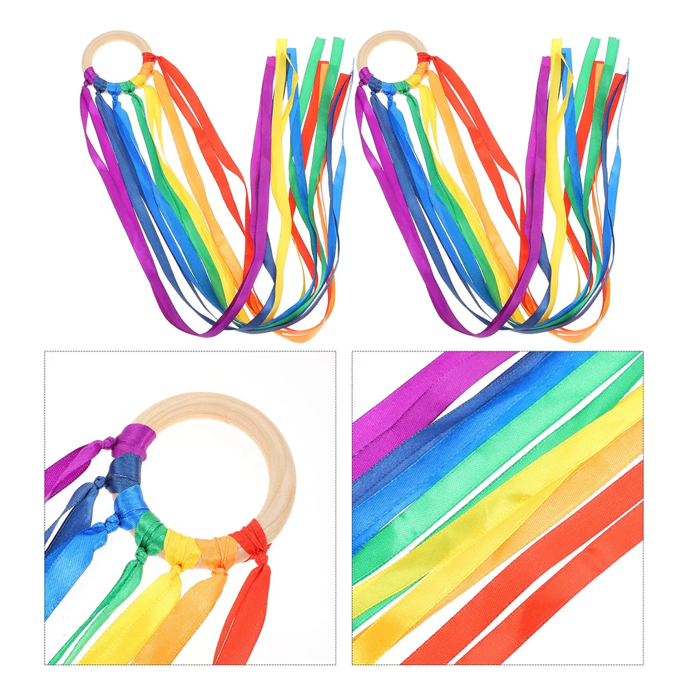 

Ribbon Dance Kids Sensory Toy Dancing Rattle Toys Streamers Gymnastics Ribbons Hand Wand Rainbow Baby Decorative Children