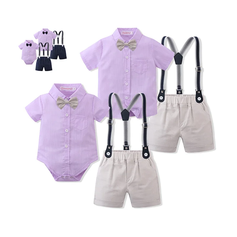 

Infant Baby Boy Clothes 3 to 18M Gentleman Outfits Suits Summer Short Sleeve Bowtie Bodysuit Shirts + Suspender Shorts