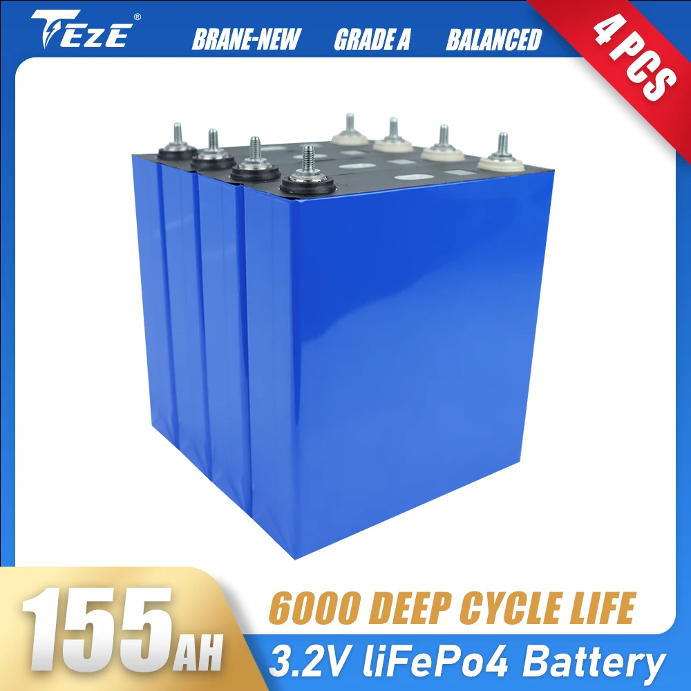 

NEW 4pcs 3.2V 155AH cells Lifepo4 battery Grade A For Golf RV DIY 12V 24V Rechargeable Battery Pack EU US Tax Free With Busbars