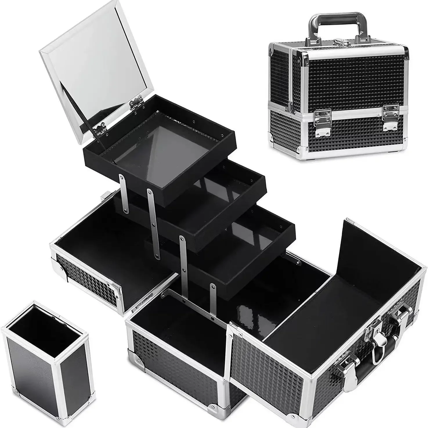 2024 Professional Makeup Box Aluminum Alloy Make Up Organizer Women Cosmetic Case with Mirror Travel Large Capacity Suitcase Bag