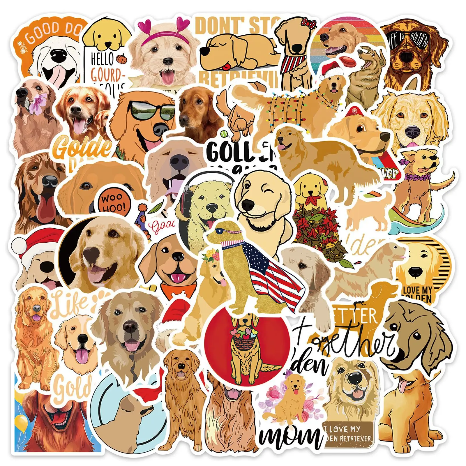 

50Pcs Cute Pet Dog Sticker Cartoon Animal Golden Retriever Sticker Graffiti Decoration Kids Toy Skateboard Phone Luggage Sticker