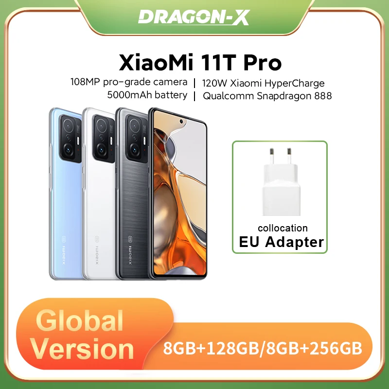 

Global Version Xiaomi 11T Pro 128G/256G Flagship Snapdragon 888 Octa Core 108MP Camera 120Hz AMOLED 120W HyperCharge