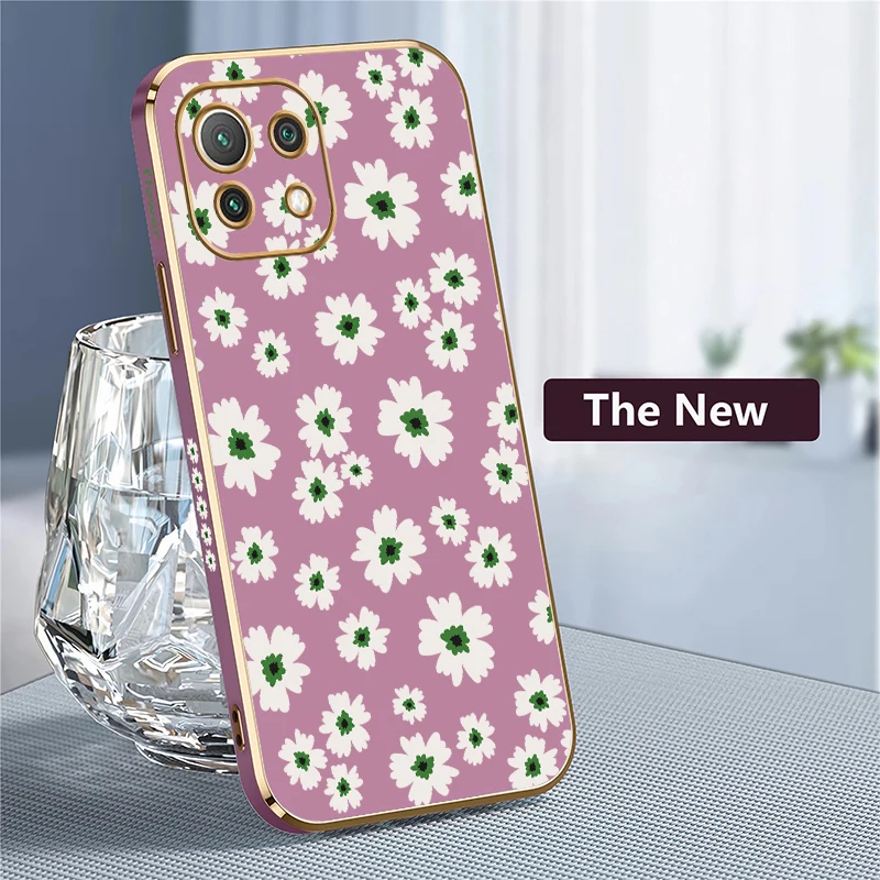 Фото Чехол для телефона Mi 15 Flower для Xiaomi Mi 14T 14 Pro 13T 12T 13 12 Lite 11i 2021 11X Pro 11 Lite 5G NE Plating, силиконовый мягкий чехол №4