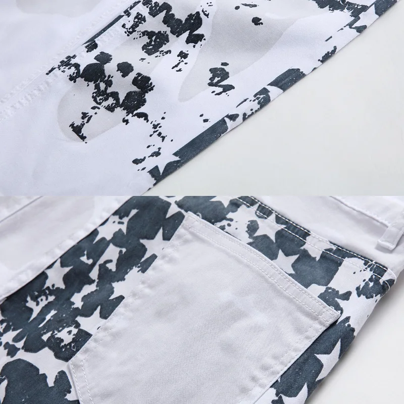 Men's White American Flag Printed Jeans High-elastic Slim Casual Five-pointed Star Red Strips Plus Size Trousers 41 42 43 44