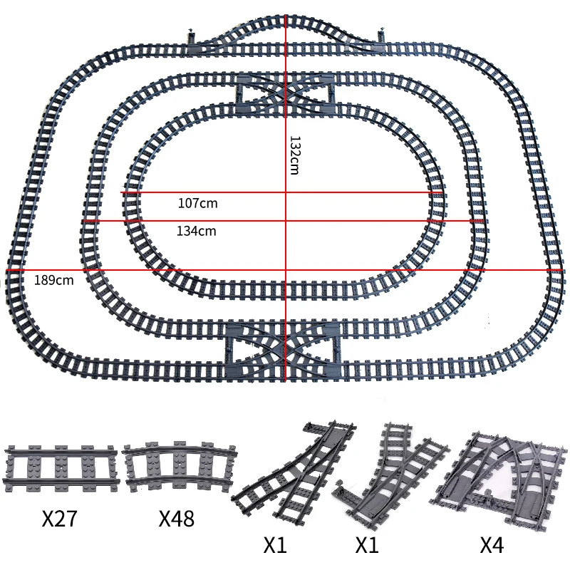 City Trains Switch Flexible Tracks Straight Curved Rails Crossing High-Speed Railway Viaduct Building Block Bricks Toys |