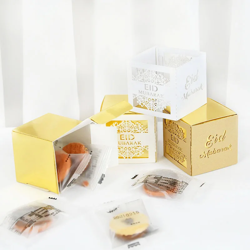 

5 Pcs Eid Mubarak Gift Boxes Ramadan Decoration Square Candy Box Case for Muslim Islam Happy Eid Party Supplies Hajj Mubarak