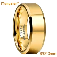 8mm 6mm yellow gold wedding band men women tungsten carbide ring with high polished beveled finish excellent quality comfort fit