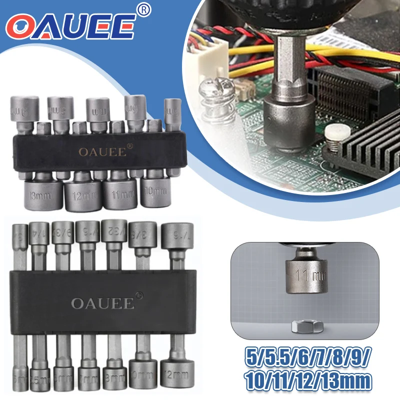 

OAUEE 9/14Pcs 5mm-13mm Hex SocketS Sleeve Nozzles Nut 1/4" Driver Set Power Nuts Driver Socket Screwdriver Set Bits Sets Tools