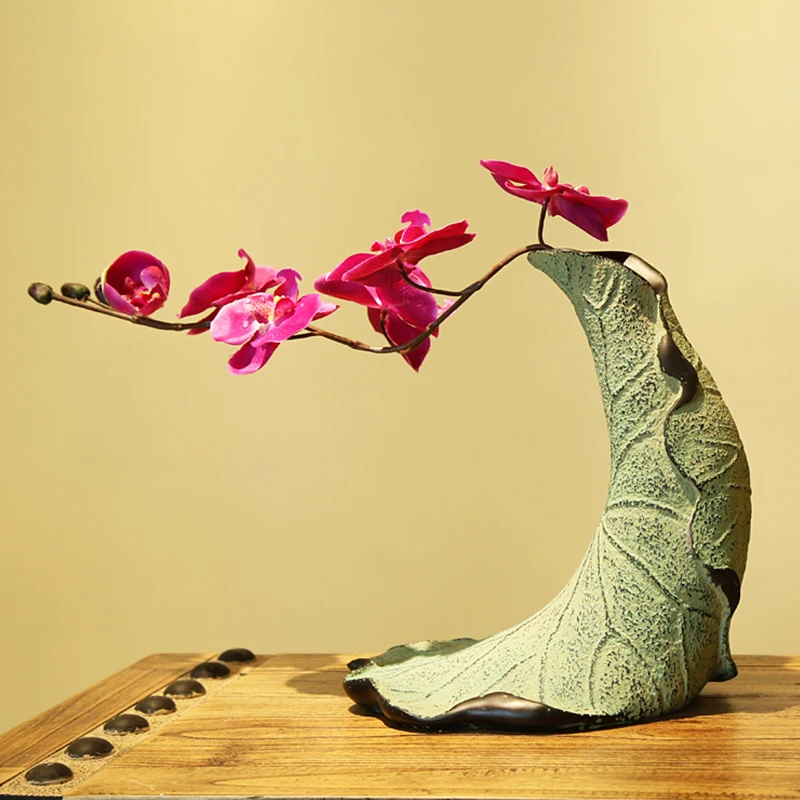 

Creative Chinese-Japanese Zen Lotus Leaf Flowerpot Retro Art Home Office Decor Accessories Craft Vase Living Room Decoration