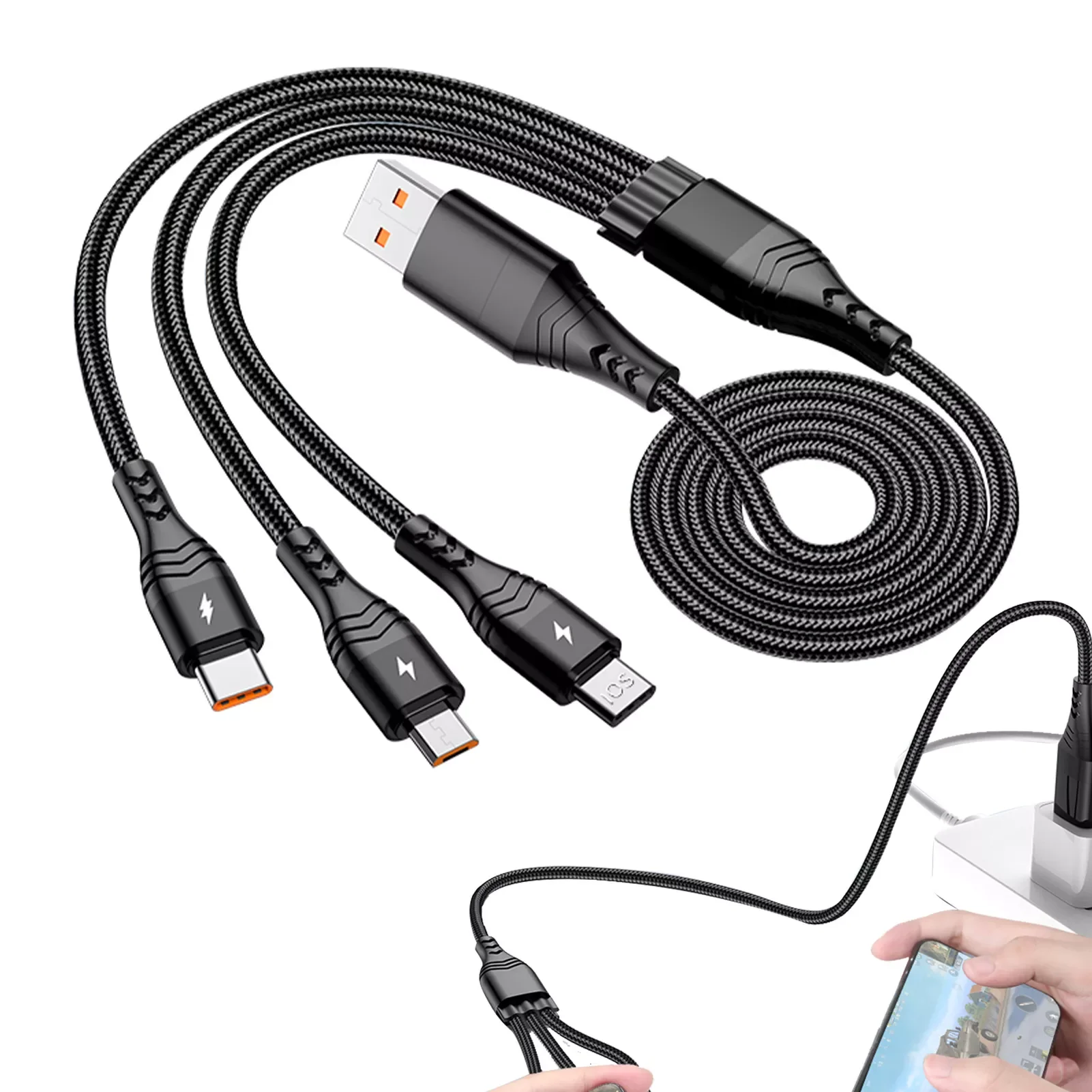 

Многозарядный длинный 6 в 1 многопортовый USB-шнур для быстрой зарядки, совместимый с мобильными телефонами/планшетами Android/портативным заряд...
