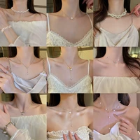 2022 new beads neck chain kpop pearl choker necklace gold color goth chocker jewelry on the neck pendant collar for women