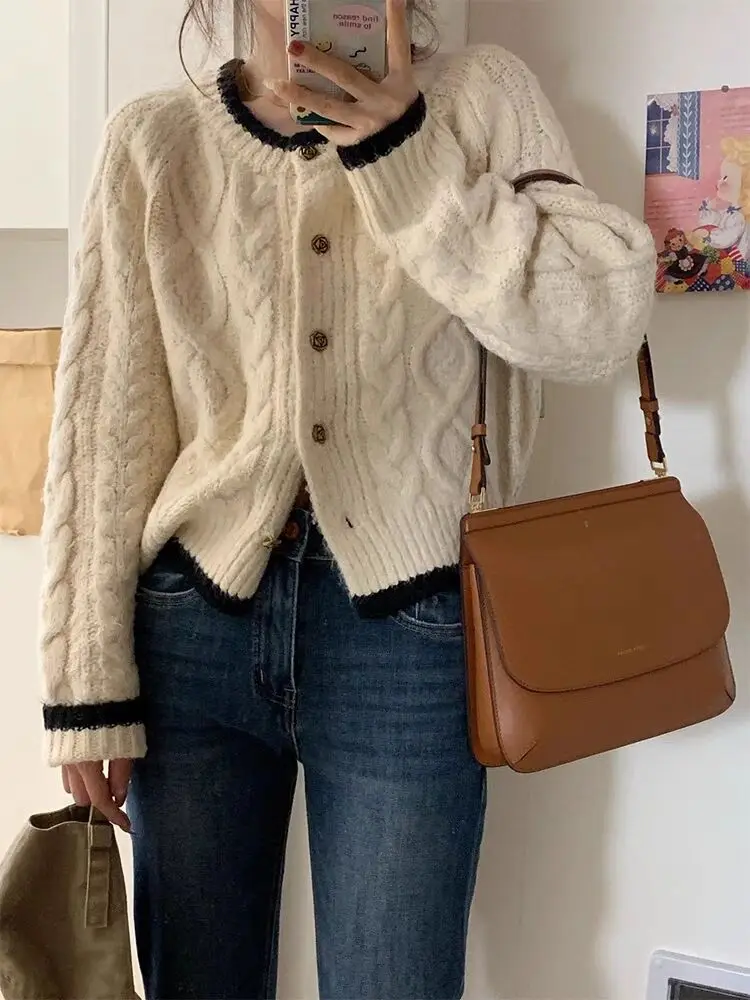 Весна 2024 вязаный кардиган в стиле ретро женский корейский мягкий клейкий топ