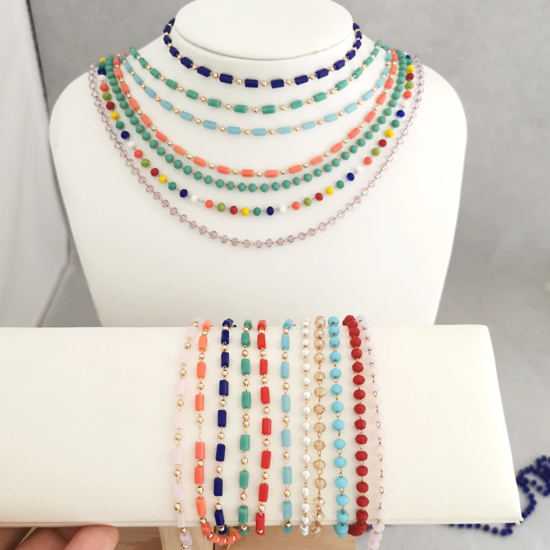 QMHJE стеклянные бусы цепочка ожерелье для женщин чокер яркие цвета золото серебро
